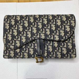 Christian Dior Oblique Saddle Chain Pouch Blue.